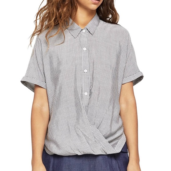 Bcbgeneration Striped Button-Up Wrap Shirt - Picture 1 of 3